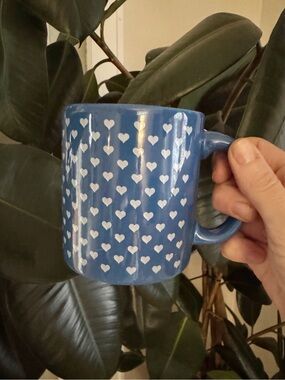 Vintage Waechtersbach West Germany Blue/White Tiny Hearts Glazed Stoneware Mug